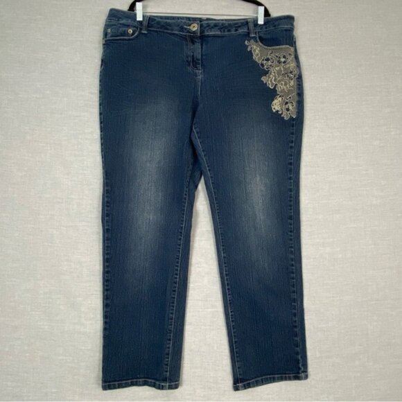 Penningtons Blue Straight Leg Jeans with Embroidery Sz 24 - Picture 1 of 12
